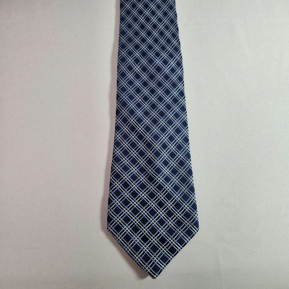 Perry Ellis Portfolio 100% Silk Hand Made Tie‎ Geometric Blue 3.75